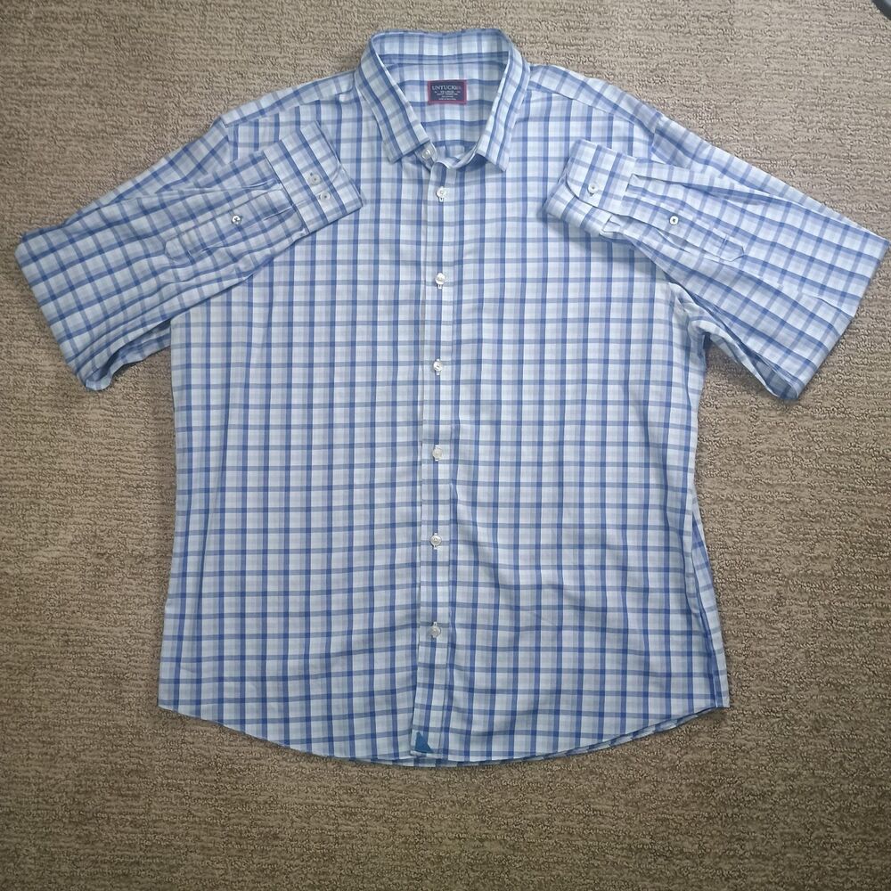 UNTUCKit Button Down Shirt Mens XXL Slim Fit Blue White Plaid Wrinkle Free